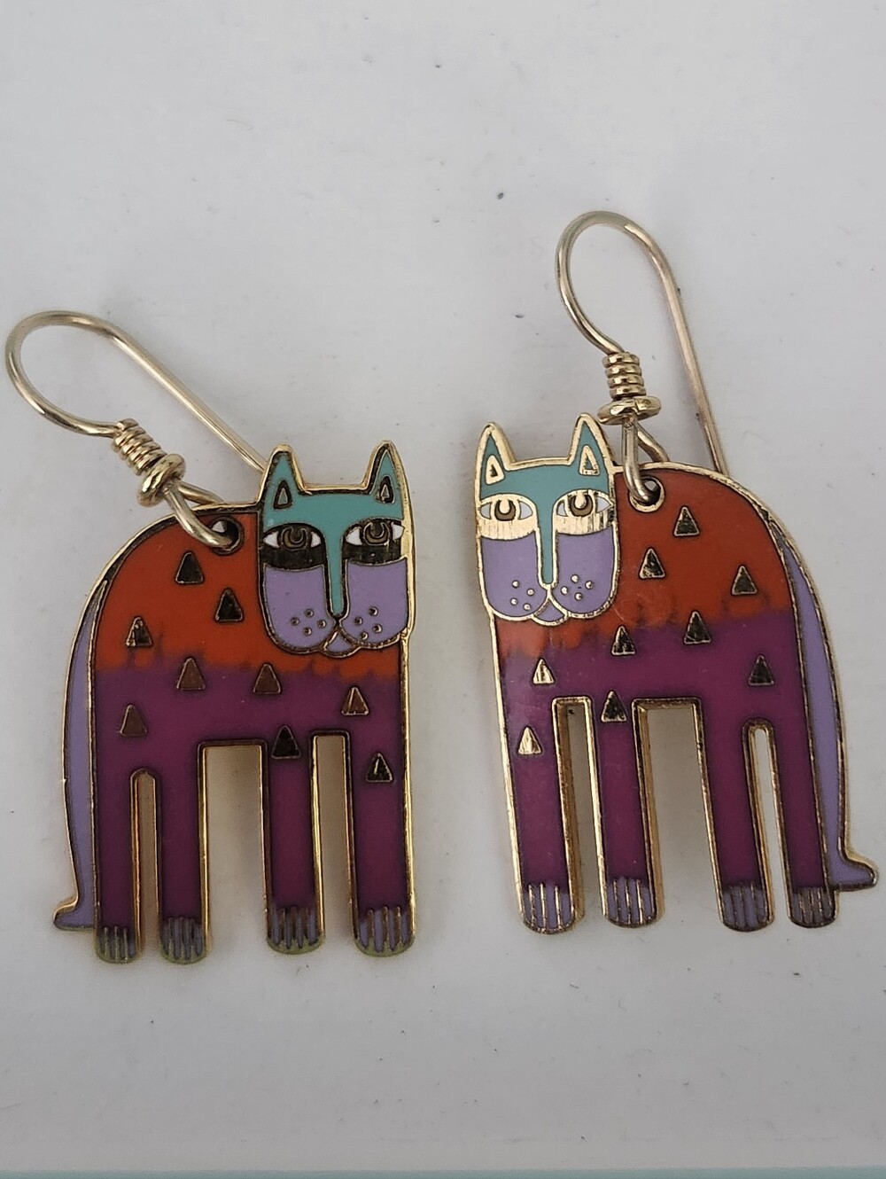 Laurel Burch "Alexander's Animal" Colorful Enamel & Gold Tone Cat Earrings